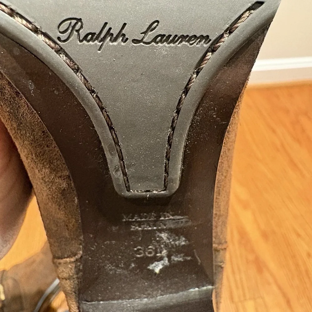 Ralph Lauren Collection Purple Label Dark Brown Suede Buckle Boots Sz‎ 36B
